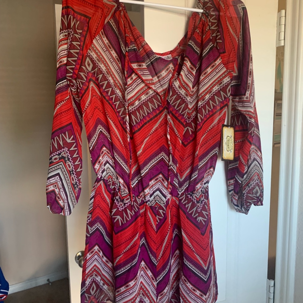 Vibrant Red and Purple Patterned Romper